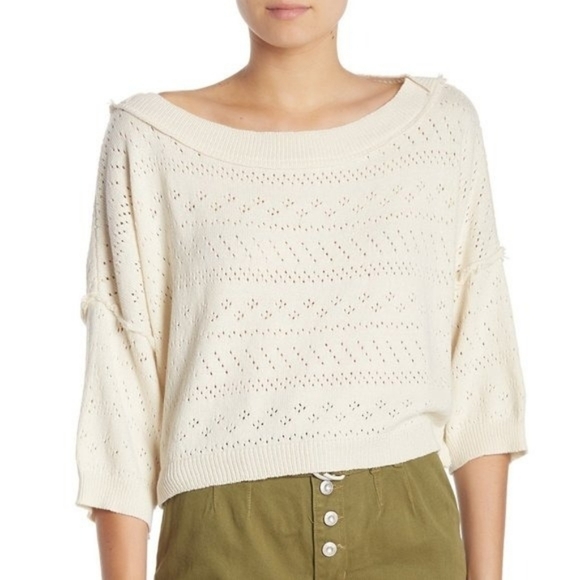 Free People Sweaters - Free People Ivory Sandcastle Boatneck Sweater, Knit, Womens Medium